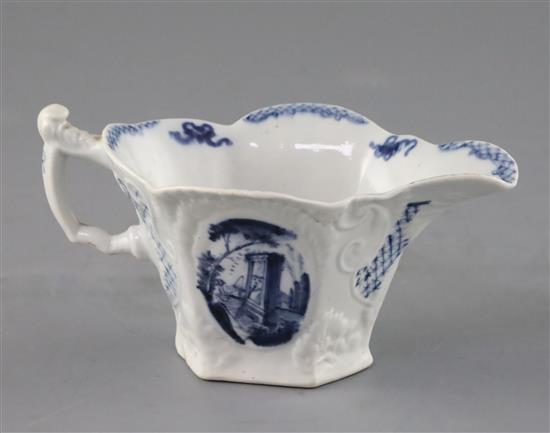 A good Lunds Bristol hexagonal creamboat, c.1746-48, L. 14cm